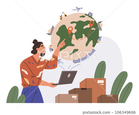 International logistic. Global delivery export. Vector. High-level supply delivery chain management enables smoother worldwide shipping A well-organized inventory delivery system is crucial in all International logistic. Global delivery export. Vector. High-level supply delivery chain management enables smoother worldwide shipping A well-organized inventory delivery system is crucial in all 106349606