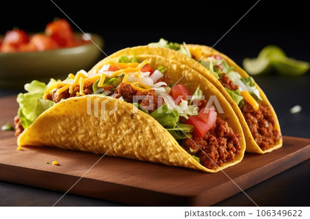 Mexican food. Taco shells with ground beef and home made salsa 106349622