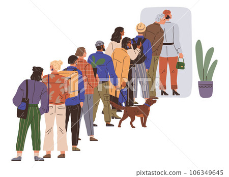 Big queue. Many multitude people. Vector illustration. People waiting in long line shared tips and strategies for making wait more comfortable The queue group applauded as they finally reached front Big queue. Many multitude people. Vector illustration. People waiting in long line shared tips and strategies for making wait more comfortable The queue group applauded as they finally reached front 106349645
