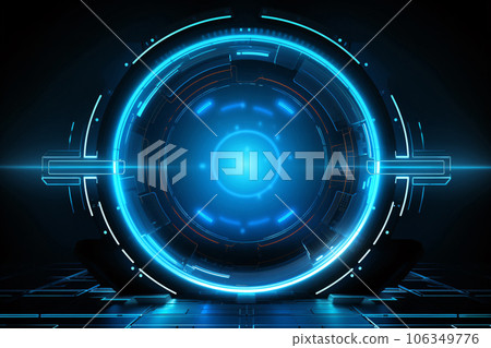 Digital technology abstract background. Blue futuristic background for tech. Future of tech innovations. Circuit patterns symbolize convergence of digital technology and science. Generative AI. 106349776