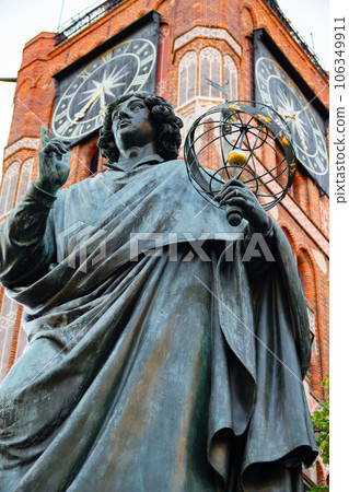2022-07-06. Nicolaus Copernicus Monument . Statue in front of the Old Town Hall, Torun, Poland. 106349911