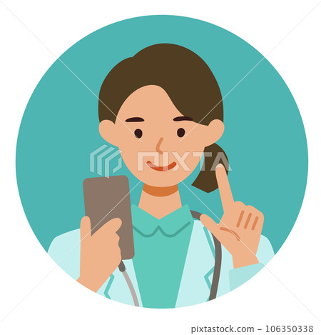 身穿白大褂智能手機的女醫生上身插圖 身穿白大褂智能手機的女醫生上身插圖 106350338
