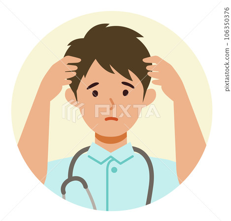 Upper body illustration of a male nurse in a white coat Troubled Upper body illustration of a male nurse in a white coat Troubled 106350376