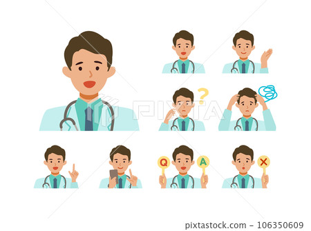 身穿白大褂的男醫生微笑上半身插圖 身穿白大褂的男醫生微笑上半身插圖 106350609