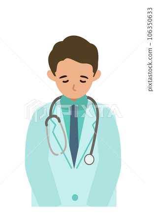 一位身穿白大褂的男醫生鞠躬的上半身插圖 106350633