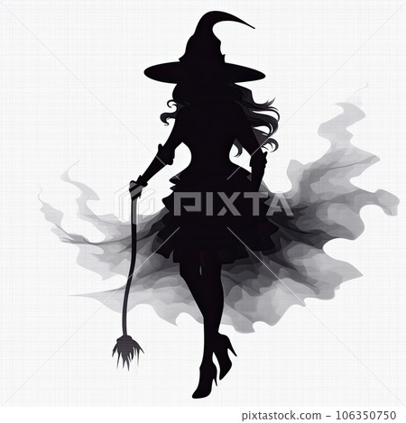 Witch silhouette realistic illustration - Generative AI. 106350750