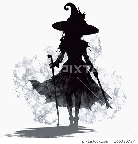 Witch silhouette realistic illustration - Generative AI. 106350757
