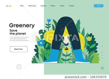 Greenery, ecology -modern flat vector concept illustration of a male gardener carrying the plants. Metaphor of environmental sustainability and protection, closeness to nature Greenery, ecology -modern flat vector concept illustration of a male gardener carrying the plants. Metaphor of environmental sustainability and protection, closeness to nature 106350970