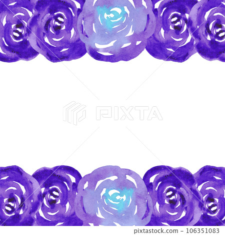 Purple abstract roses frame border. Hand drawn watercolor isolated on white background. Can be used for cards, invitation, banner and other printed products. 106351083