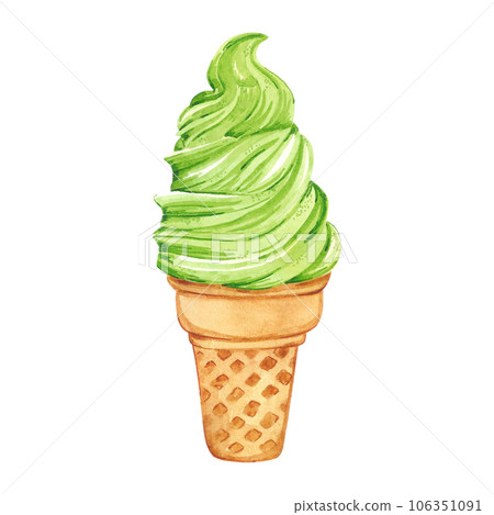 Hand drawn watercolor pistachio icecream isolated on white background. Can be used for cards, label, banner and other printed products. 106351091