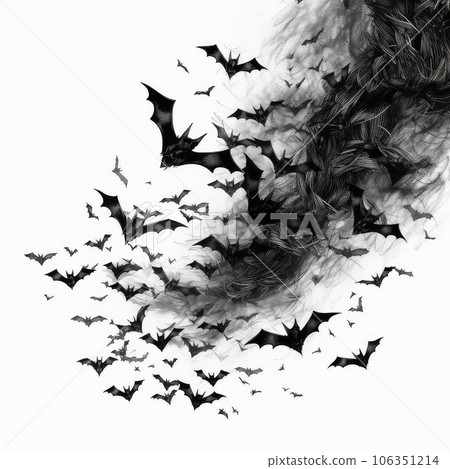 Flock of bats realistic illustration - Generative AI. 106351214