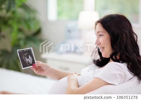 Pregnant woman at home. Young expecting mother. 106351278