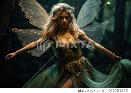 Image of a dancing forest fairy. Close-up view. Image of a dancing forest fairy. Close-up view. 106351825