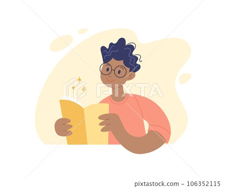 Man reading concept. Young positive african american man sitting with a book, education or learning. Vector illustration in simple style Man reading concept. Young positive african american man sitting with a book, education or learning. Vector illustration in simple style 106352115