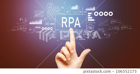 Robotic Process Automation theme with hand pressing a button 106352173