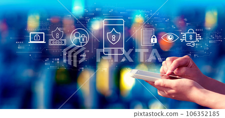 Data Privacy concept with person using a smartphone at night 106352185