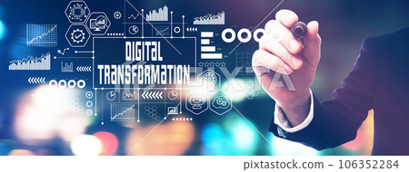 Digital Transformation concept with a businessman holding a marker Digital Transformation concept with a businessman holding a marker 106352284