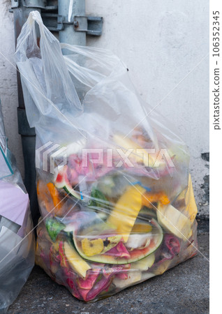 Garbage plastic bags at walkway Garbage plastic bags at walkway 106352345