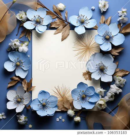 Background Featuring Blank Paper Mockup with Subtle Blue Flowers Background Featuring Blank Paper Mockup with Subtle Blue Flowers 106353183