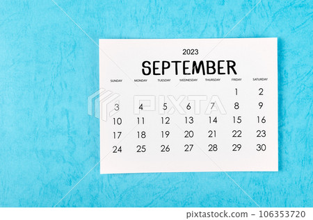 The September 2023 Monthly calendar for 2023 year on blue background. 106353720
