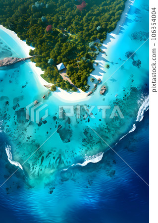 Illustration of a beautiful aerial view of a tropical island Illustration of a beautiful aerial view of a tropical island 106354004