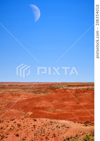 Moon Rising over Barren Hostile Landscape Painted Desert Northern Arizona Moon Rising over Barren Hostile Landscape Painted Desert Northern Arizona 106354018