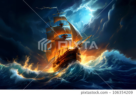 Illustration of a sailing ship in a storm Illustration of a sailing ship in a storm 106354209