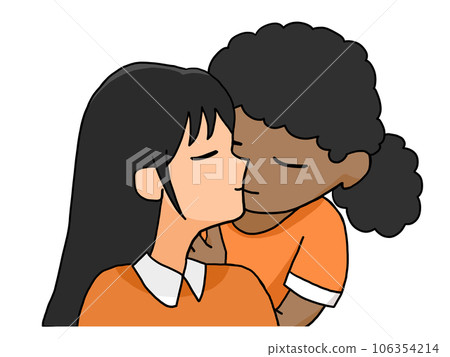 接吻情侶的插圖（日本女孩和黑人女孩） 106354214