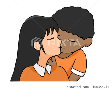 接吻情侶的插圖(日本女孩和黑人男孩) 接吻情侶的插圖(日本女孩和黑人男孩) 106354215