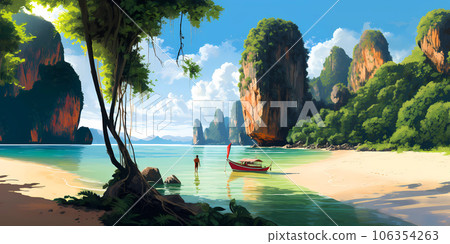 Illustration of a beautiful view of James Bond Island, Thailand 106354263