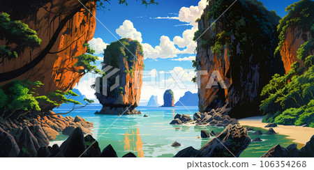 Illustration of a beautiful view of James Bond Island, Thailand 106354268