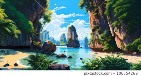 Illustration of a beautiful view of James Bond Island, Thailand 106354269