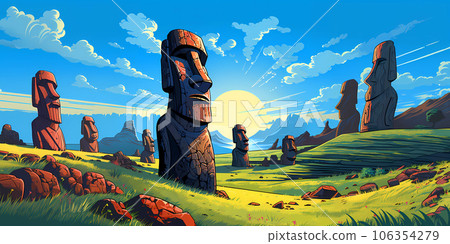 Illustration of the beautiful view of the huge statues on Easter Island, Chile Illustration of the beautiful view of the huge statues on Easter Island, Chile 106354279
