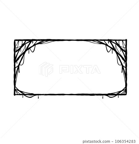 Halloween frame. Cobwebs and slimy threads border. Scary creepy silhouette. Dark spiderweb, hand drawn gossamer. Square Cartoon illustration isolated on white Halloween frame. Cobwebs and slimy threads border. Scary creepy silhouette. Dark spiderweb, hand drawn gossamer. Square Cartoon illustration isolated on white 106354283