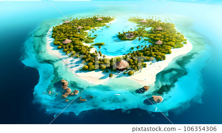 Illustration of a beautiful aerial view of a tropical island Illustration of a beautiful aerial view of a tropical island 106354306