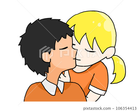 Illustration of a kissing couple (Japanese boy and white girl) 106354413