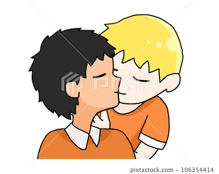 Illustration of a kissing couple (Japanese boy and Caucasian boy) 106354414