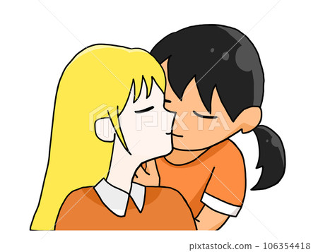 Illustration of a kissing couple (white girls and Japanese girls) 106354418