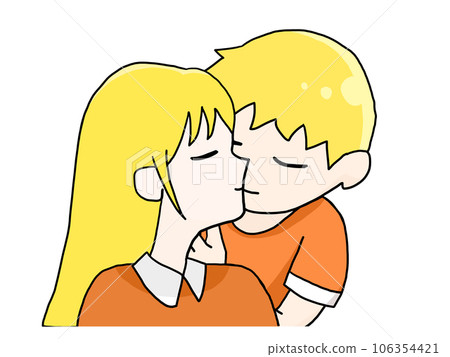Illustration of a kissing couple (white girl and white boy) Illustration of a kissing couple (white girl and white boy) 106354421