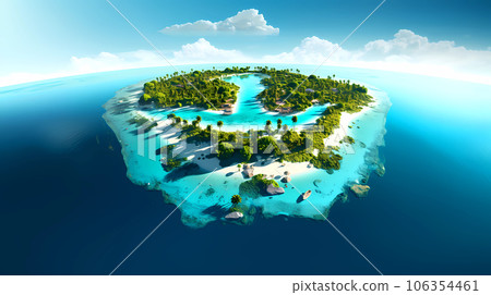 Illustration of a beautiful aerial view of a tropical island Illustration of a beautiful aerial view of a tropical island 106354461