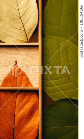 Autumn leaf texture background in yellow orange green colours. Generative AI 106354666