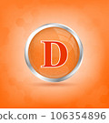 Vitamin D icon structure orange substance.  Personal care, beauty concept. Medicine health symbol of thiamine. Drug business concept. 3D Vitamin complex with chemical formula. Vector Illustration. 106354896