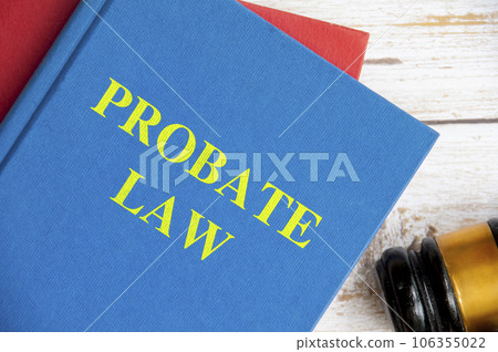 Top view of Probate law book with gavel on white background. Probate law concept. Top view of Probate law book with gavel on white background. Probate law concept. 106355022