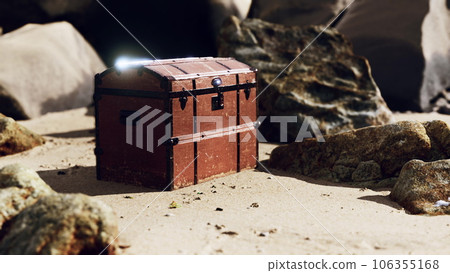 treasure chest in sand dunes on a beach 106355168