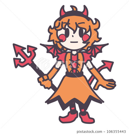 一個穿著魔鬼服裝的可愛女孩的彩色插圖 一個穿著魔鬼服裝的可愛女孩的彩色插圖 106355443