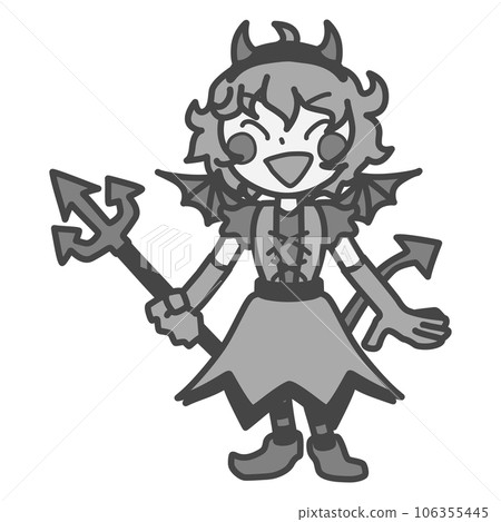 Monochrome illustration of a smiling girl in a cute devil costume Monochrome illustration of a smiling girl in a cute devil costume 106355445