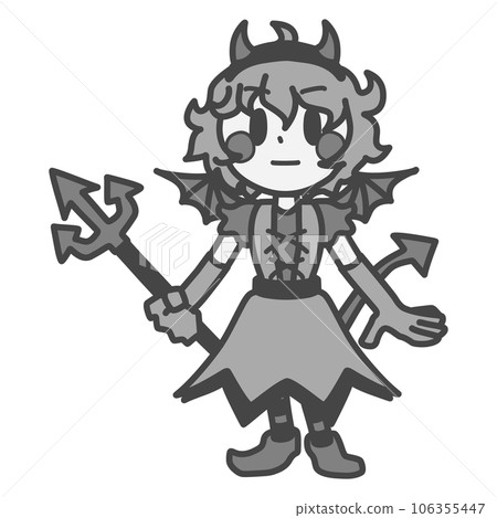一個穿著可愛魔鬼服裝的女孩的單色插圖 一個穿著可愛魔鬼服裝的女孩的單色插圖 106355447