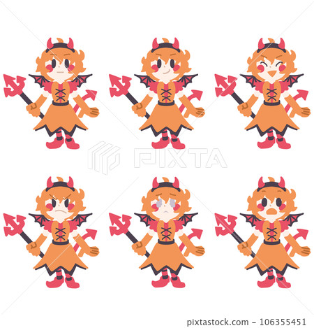 Color illustration set of cute girls with various expressions in devil costumes Color illustration set of cute girls with various expressions in devil costumes 106355451