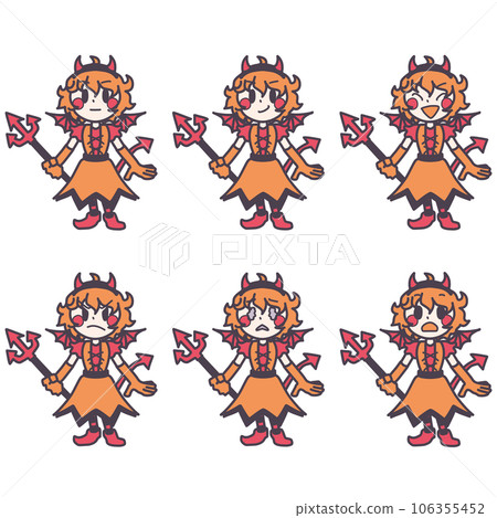 Color illustration set of cute girls with various expressions in devil costumes Color illustration set of cute girls with various expressions in devil costumes 106355452