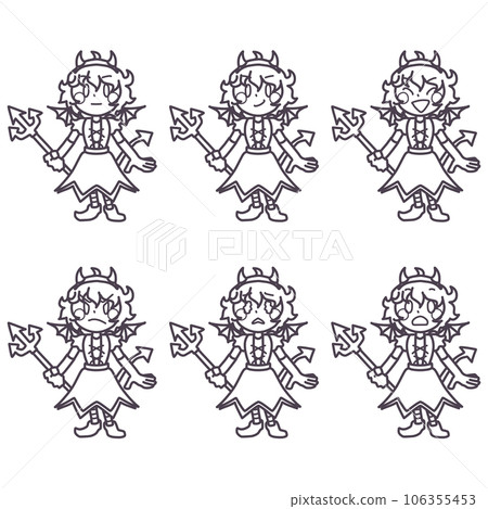 A line drawing set of a cute girl with various expressions in a devil's costume 106355453